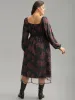 Floral Mesh Belted Gathered Lantern Sleeve Dress sold by Bloomchic