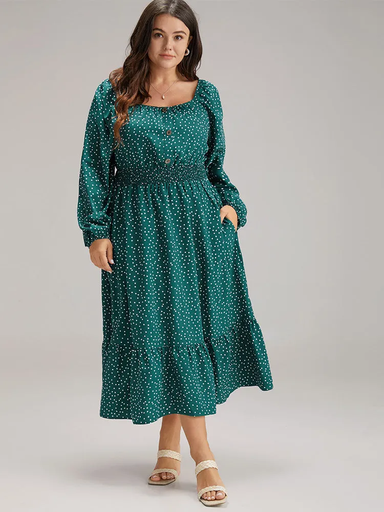 Polka Dot Square Neck Shirred Button Detail Dress sold by Bloomchic product image thumbnail 3