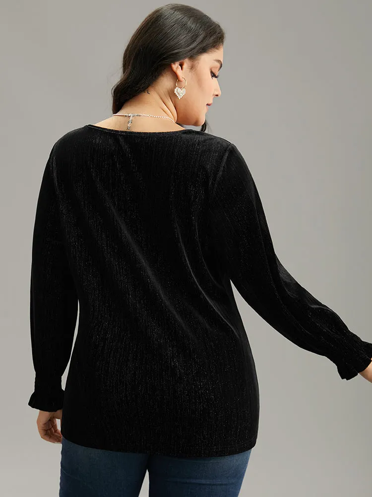 Solid Velvet Glitter Shirred Ruffles Blouse sold by Bloomchic product image thumbnail 2