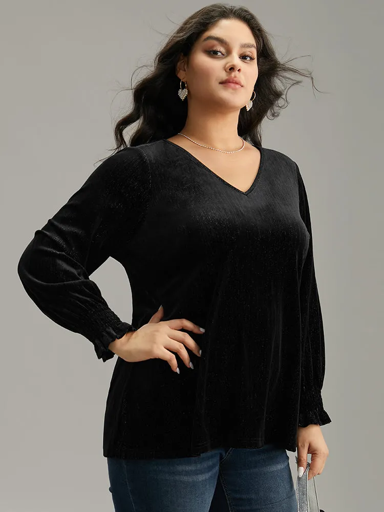 Solid Velvet Glitter Shirred Ruffles Blouse sold by Bloomchic product image thumbnail 3