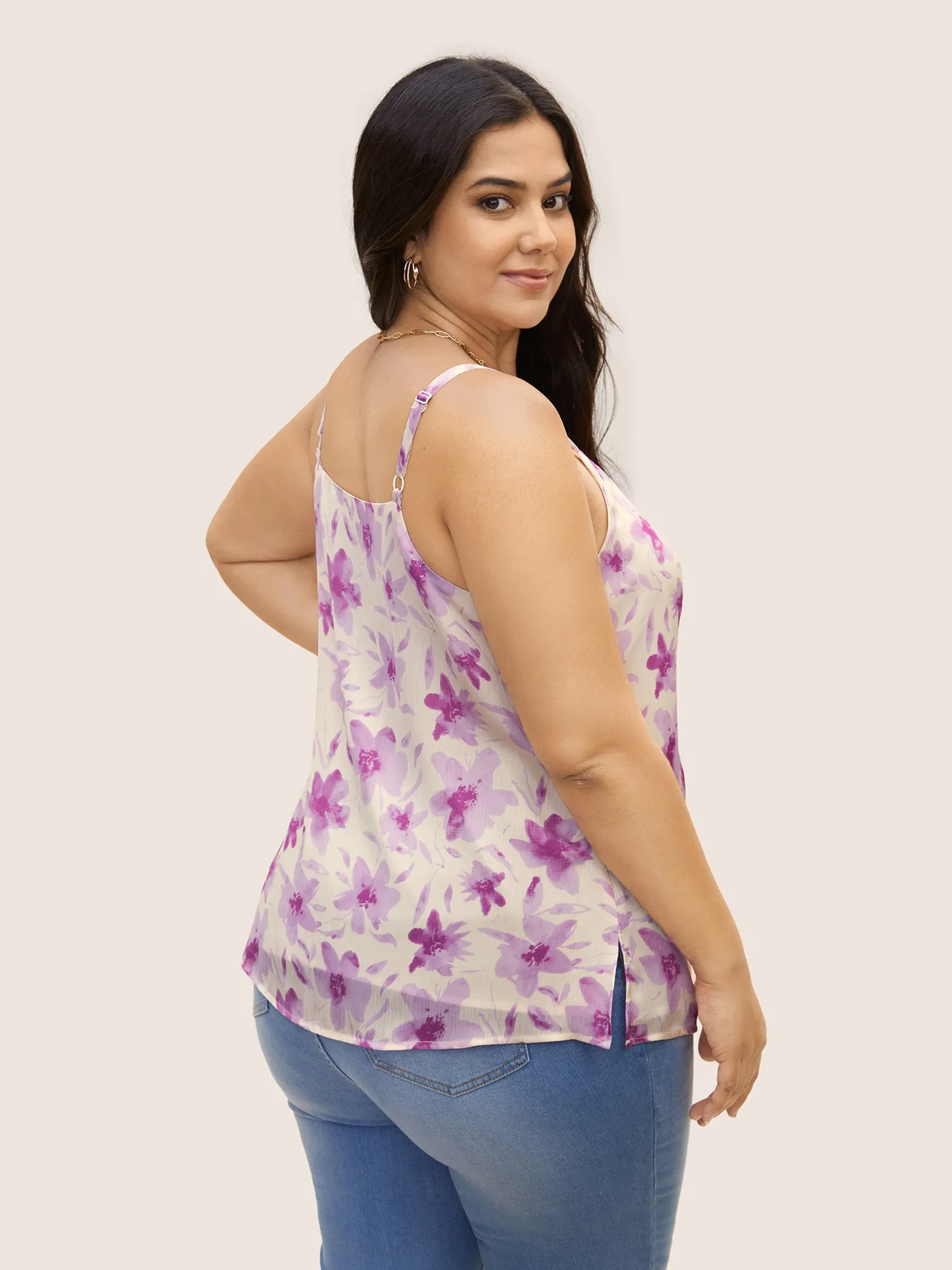 Floral Print Ruched Split Hem Cami Top sold by Bloomchic product image thumbnail 4