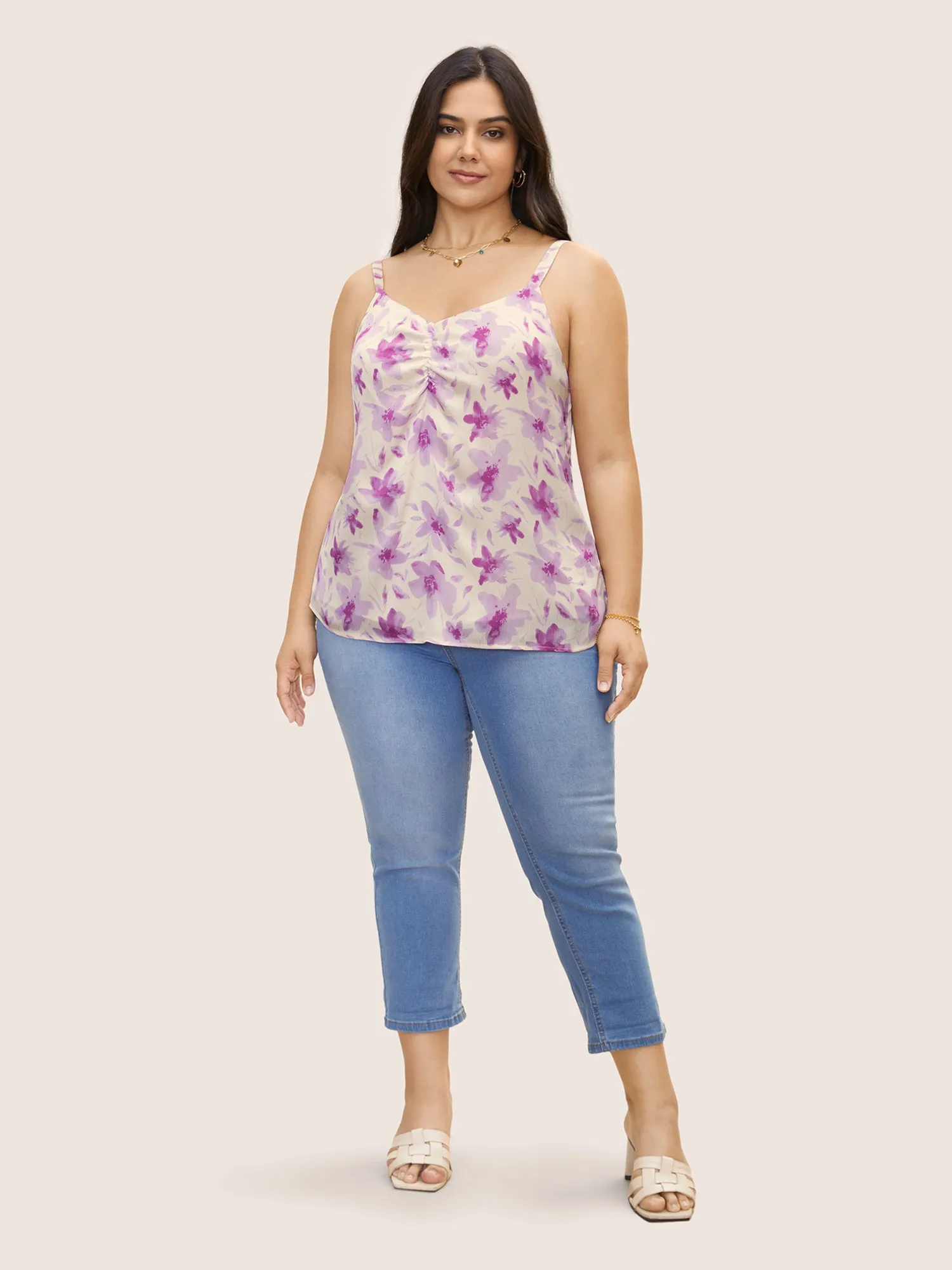 Floral Print Ruched Split Hem Cami Top sold by Bloomchic product image thumbnail 2