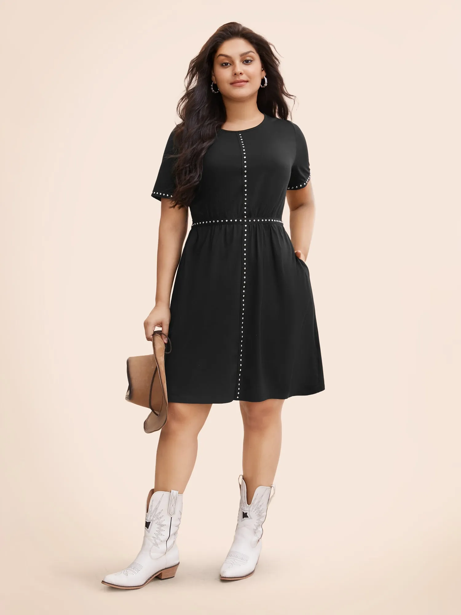 Stud Woven Pockets Midi Dress sold by Bloomchic product image thumbnail 2