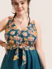 V Neck Floral Patchwork Knot Swim Dress sold by Bloomchic