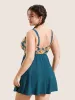 V Neck Floral Patchwork Knot Swim Dress sold by Bloomchic