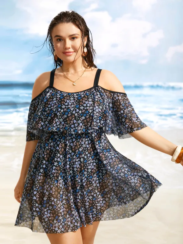 One Shoulder  Ditsy Floral Ruffles Swim Dress sold by Bloomchic