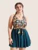 V Neck Floral Patchwork Knot Swim Dress sold by Bloomchic