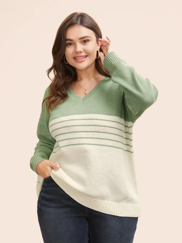 V Neck Striped Patchwork Pullover sold by Bloomchic