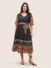 Paisley Print Belted Patchwork Ruffle Hem Dress sold by Bloomchic