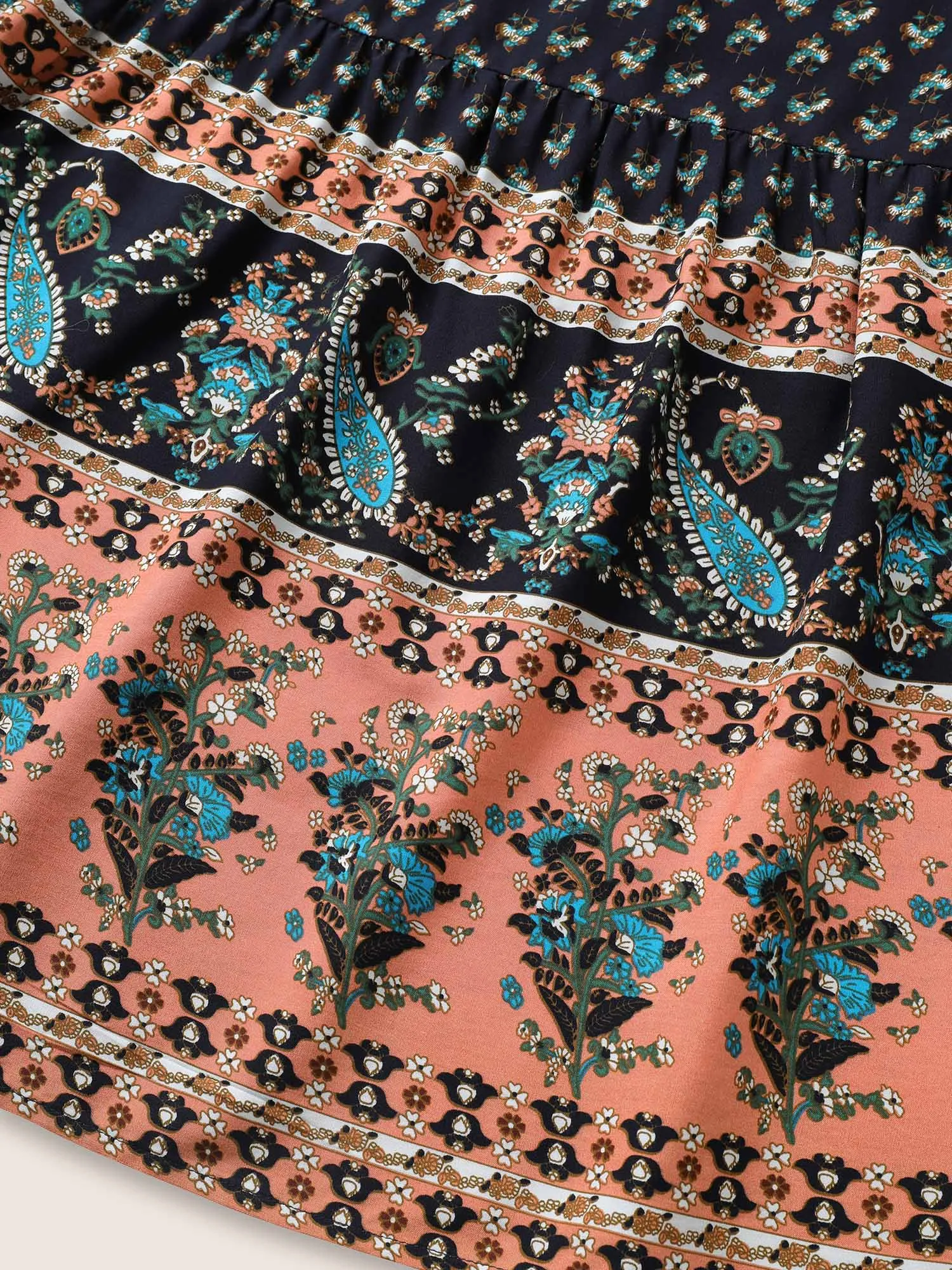 Paisley Print Belted Patchwork Ruffle Hem Dress sold by Bloomchic product image thumbnail 5