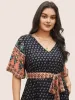 Paisley Print Belted Patchwork Ruffle Hem Dress sold by Bloomchic