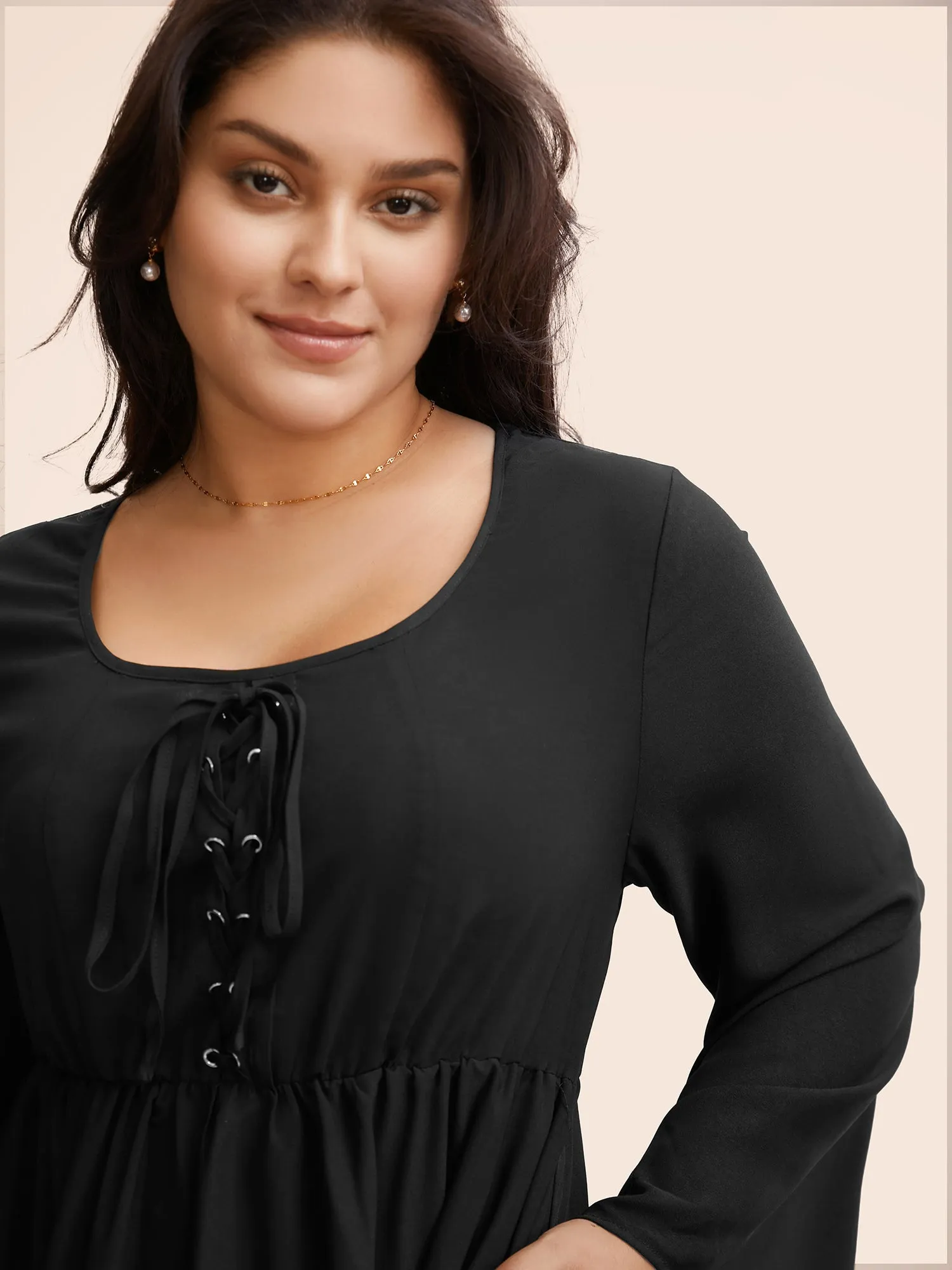 Solid Bell Sleeve Pocket Ties High Low Hem Dress sold by Bloomchic product image thumbnail 2