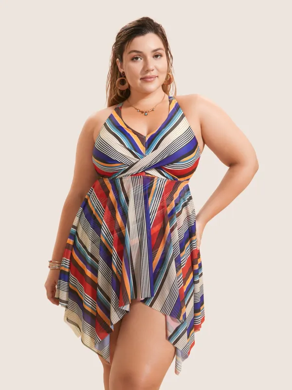 Color Stripes Twist Hanky Hem Swim Dress sold by Bloomchic