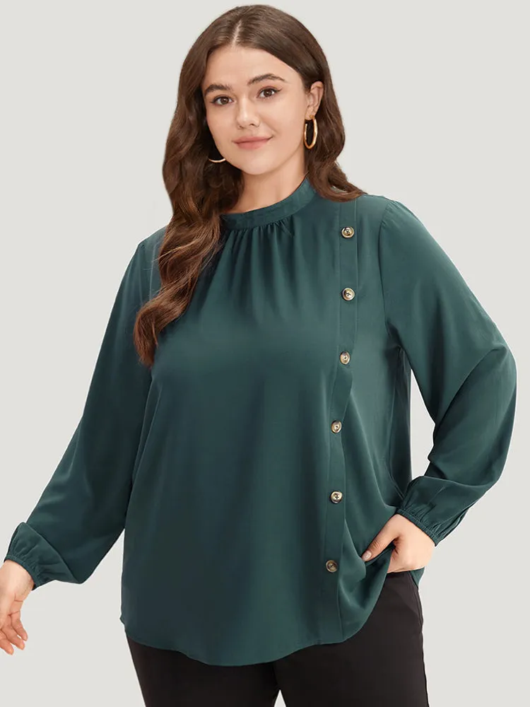 Anti-Wrinkle Asymmetrical Button Gathered Blouse sold by Bloomchic product image thumbnail 5