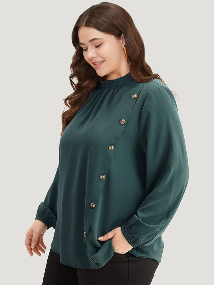 Anti-Wrinkle Asymmetrical Button Gathered Blouse sold by Bloomchic product image thumbnail 3