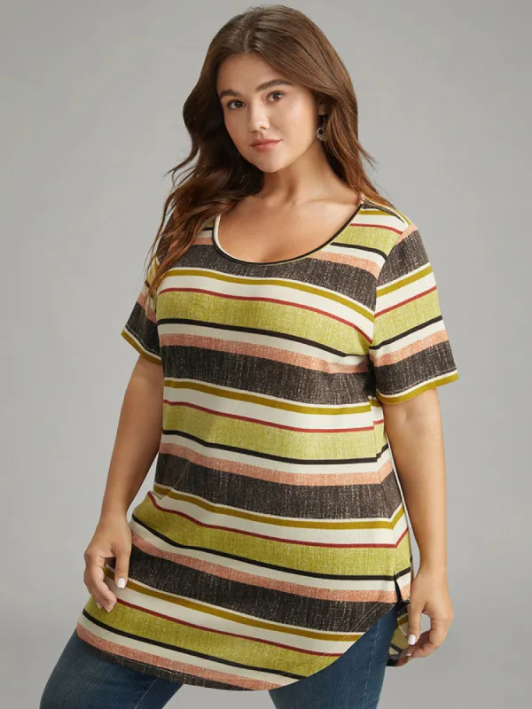 Halloween Striped Contrast Curved Hem T-shirt sold by Bloomchic
