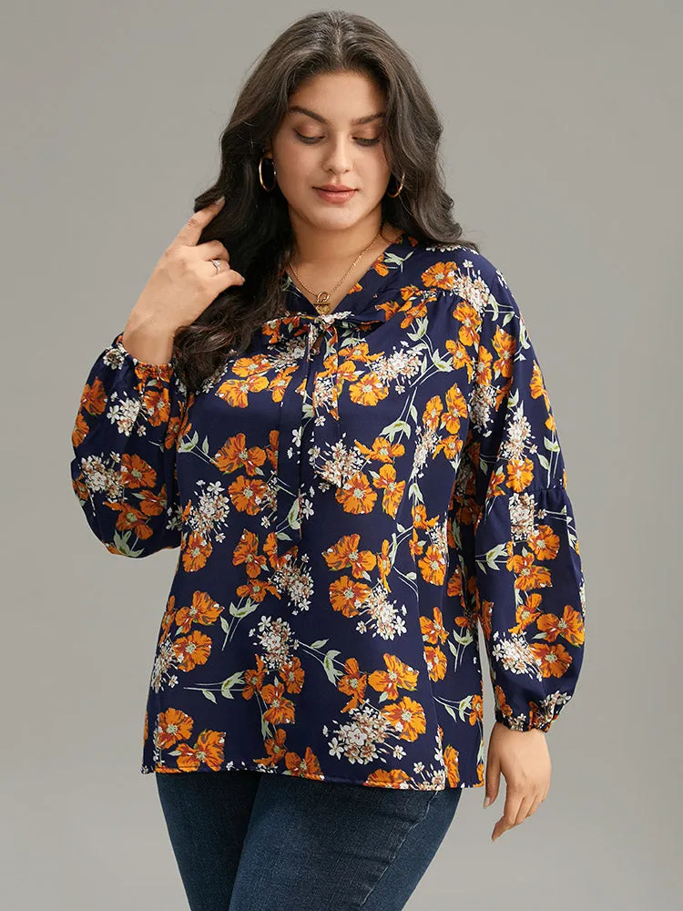 Floral Print Bowknot Ties Lantern Sleeve Blouse sold by Bloomchic product image thumbnail 3