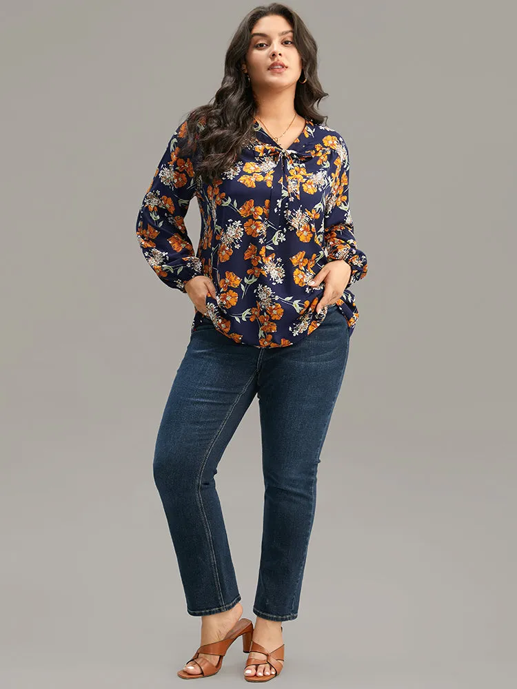 Floral Print Bowknot Ties Lantern Sleeve Blouse sold by Bloomchic product image thumbnail 4