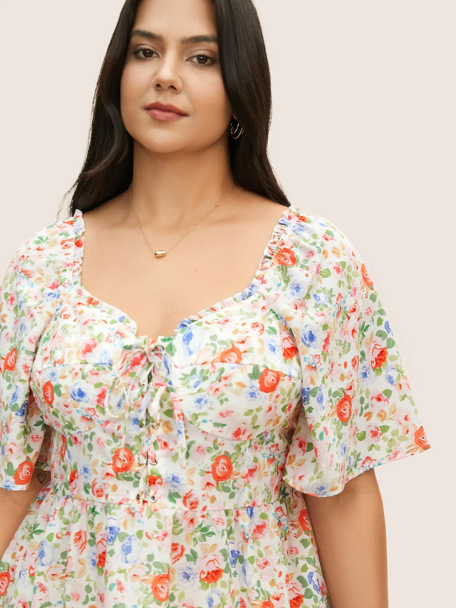 Heart Neckline Floral Frill Trim Blouse sold by Bloomchic product image thumbnail 5