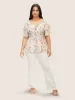 Heart Neckline Floral Frill Trim Blouse sold by Bloomchic