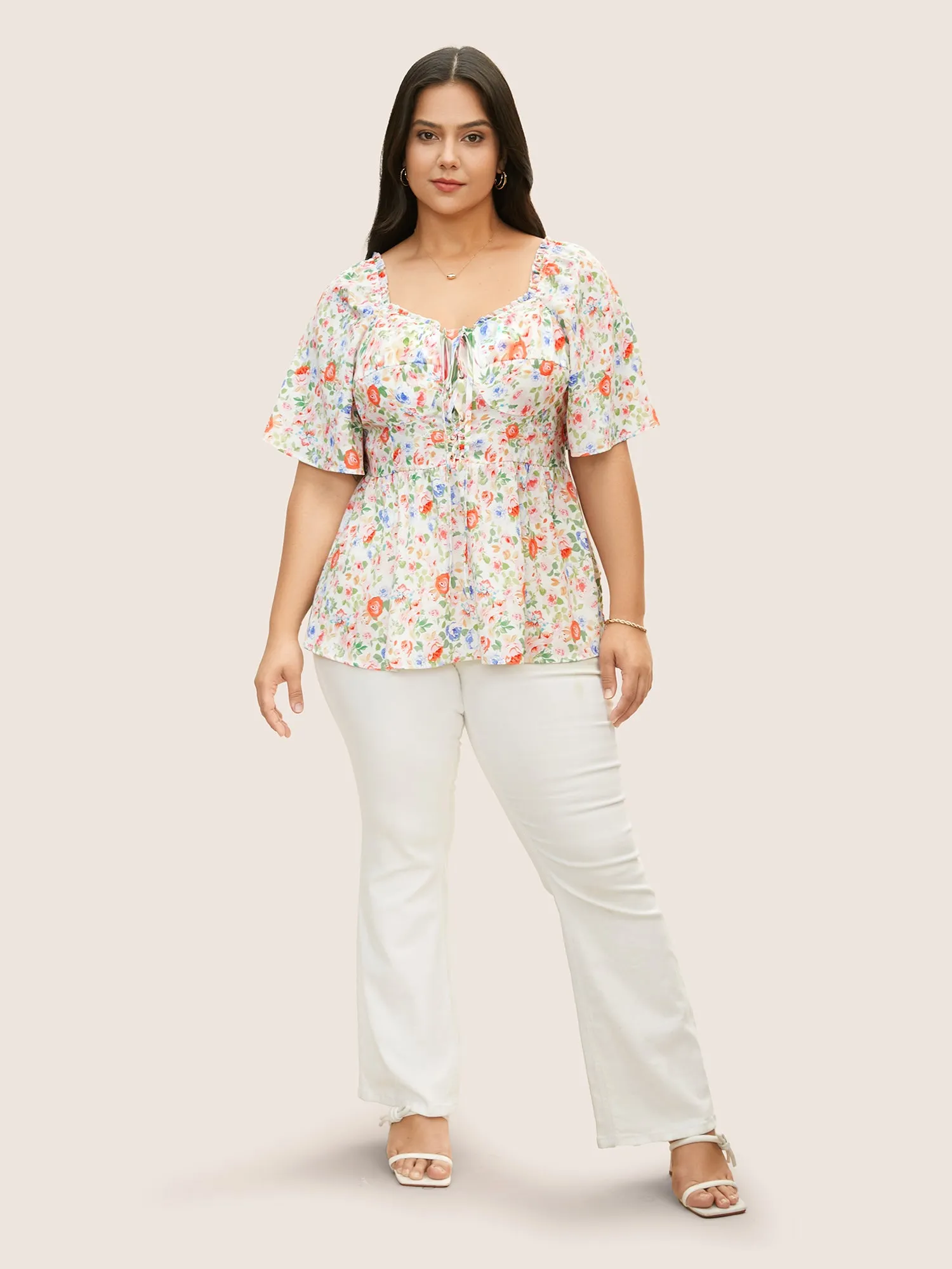 Heart Neckline Floral Frill Trim Blouse sold by Bloomchic product image thumbnail 2