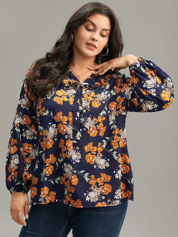 Floral Print Bowknot Ties Lantern Sleeve Blouse sold by Bloomchic product image thumbnail 5