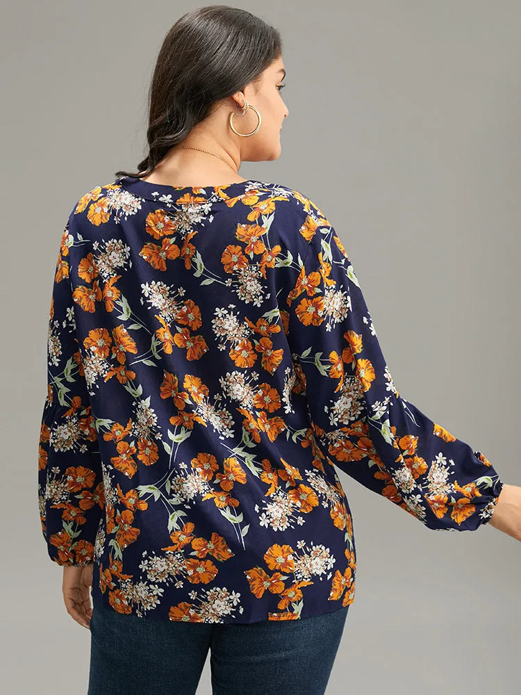 Floral Print Bowknot Ties Lantern Sleeve Blouse sold by Bloomchic product image thumbnail 2