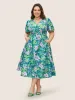Floral Print Pleated Ruffle Sleeve Dress sold by Bloomchic