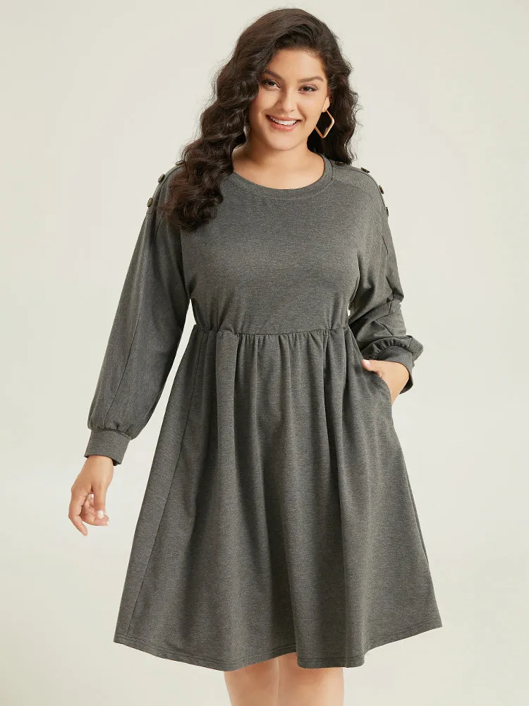 Plain Button Detail Pocket Gathered Dress sold by Bloomchic product image thumbnail 2