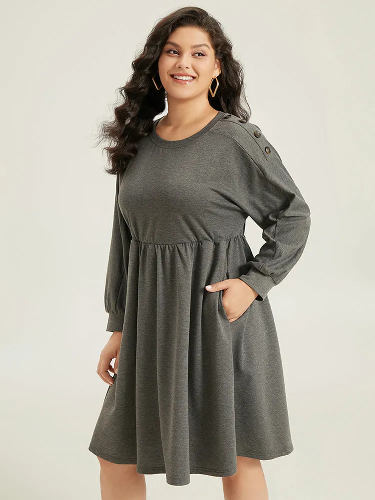 Plain Button Detail Pocket Gathered Dress sold by Bloomchic product image thumbnail 3