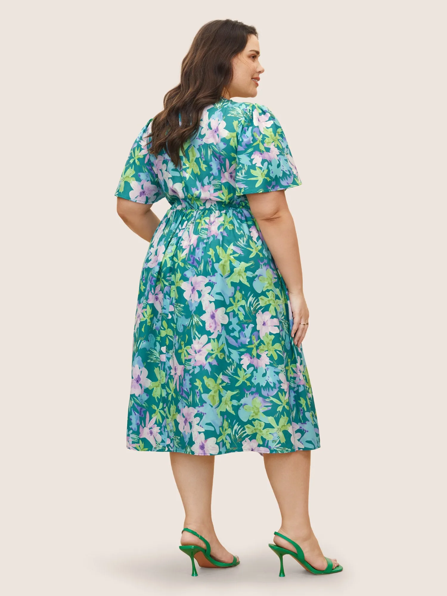 Floral Print Pleated Ruffle Sleeve Dress sold by Bloomchic product image thumbnail 3