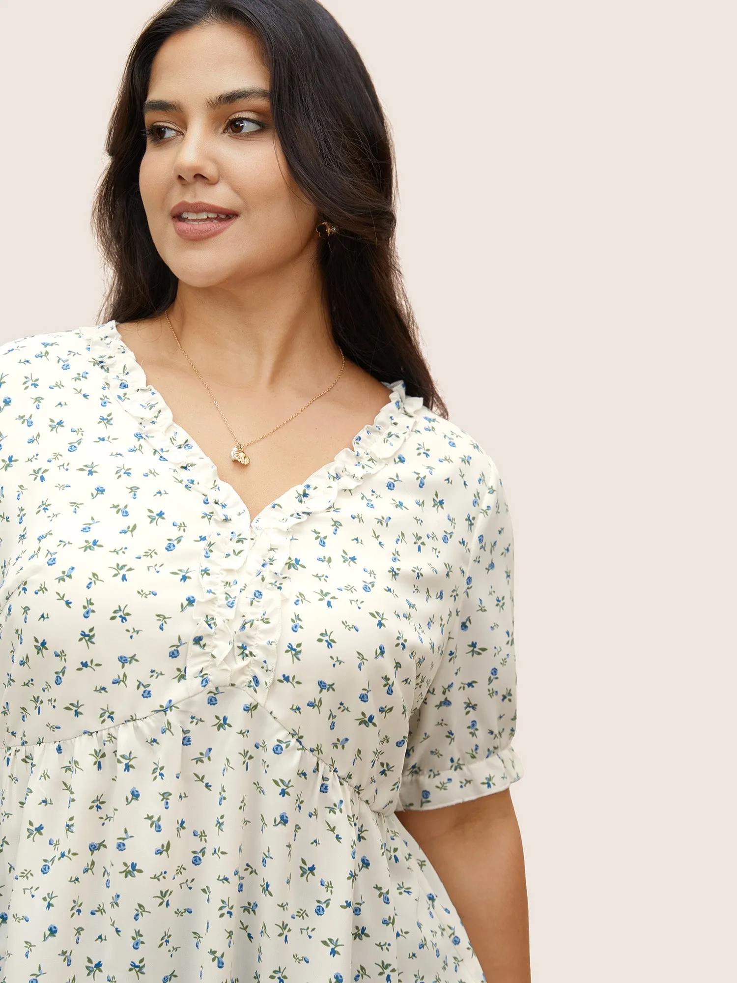 V Neck Ditsy Floral Frill Trim Blouse sold by Bloomchic product image thumbnail 2