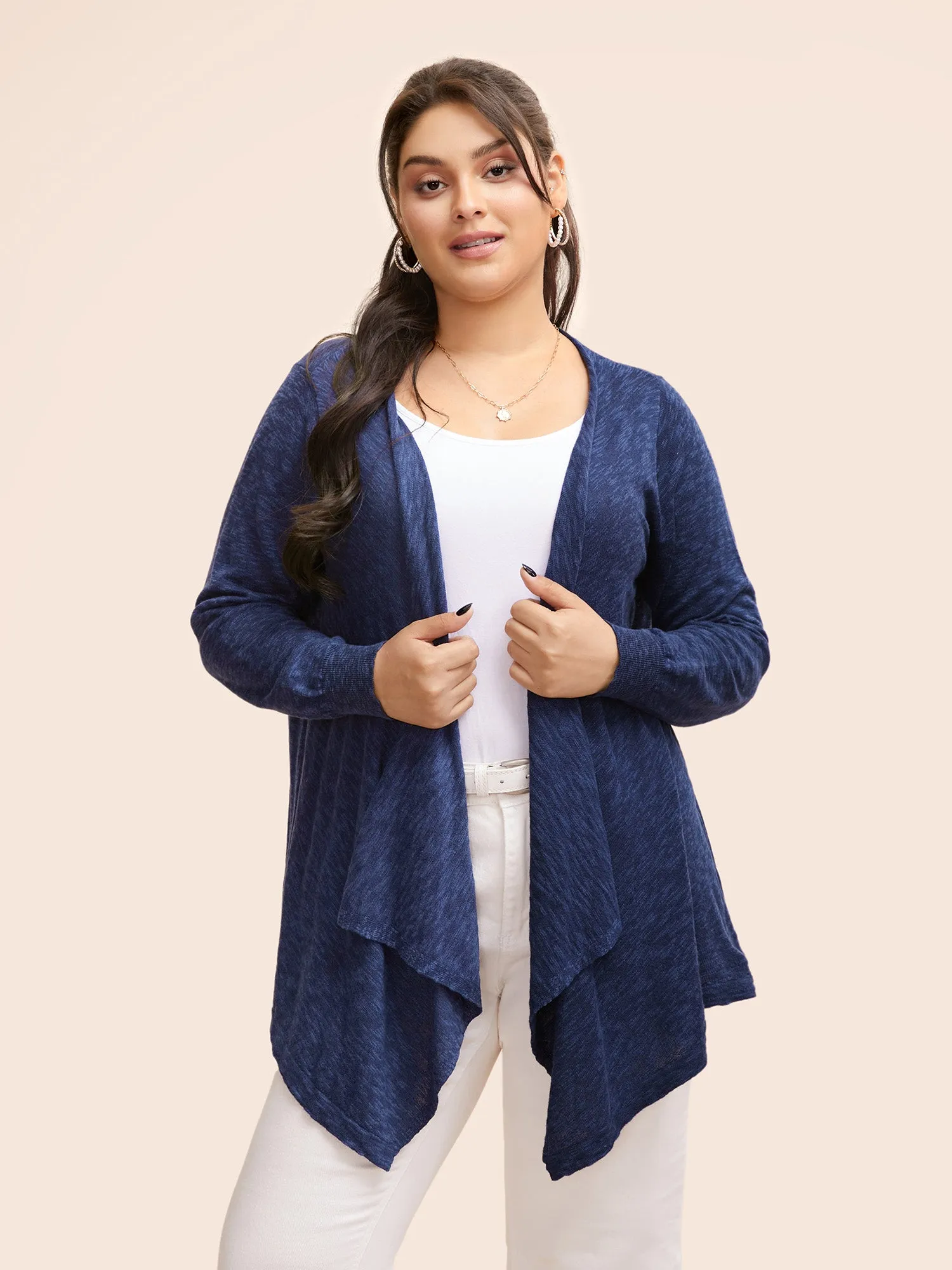 Kimono Collar Hanky Hem Cardigan sold by Bloomchic