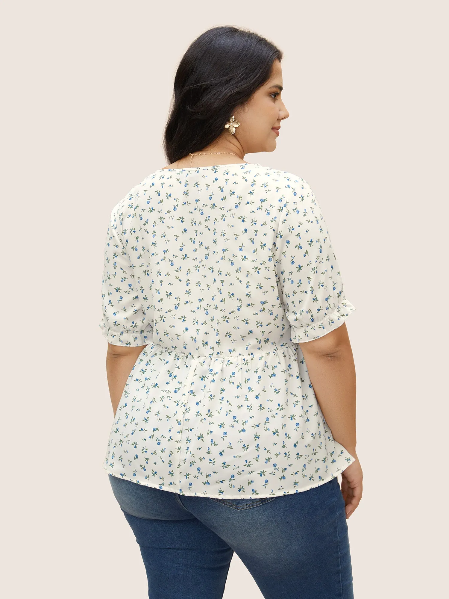 V Neck Ditsy Floral Frill Trim Blouse sold by Bloomchic product image thumbnail 4