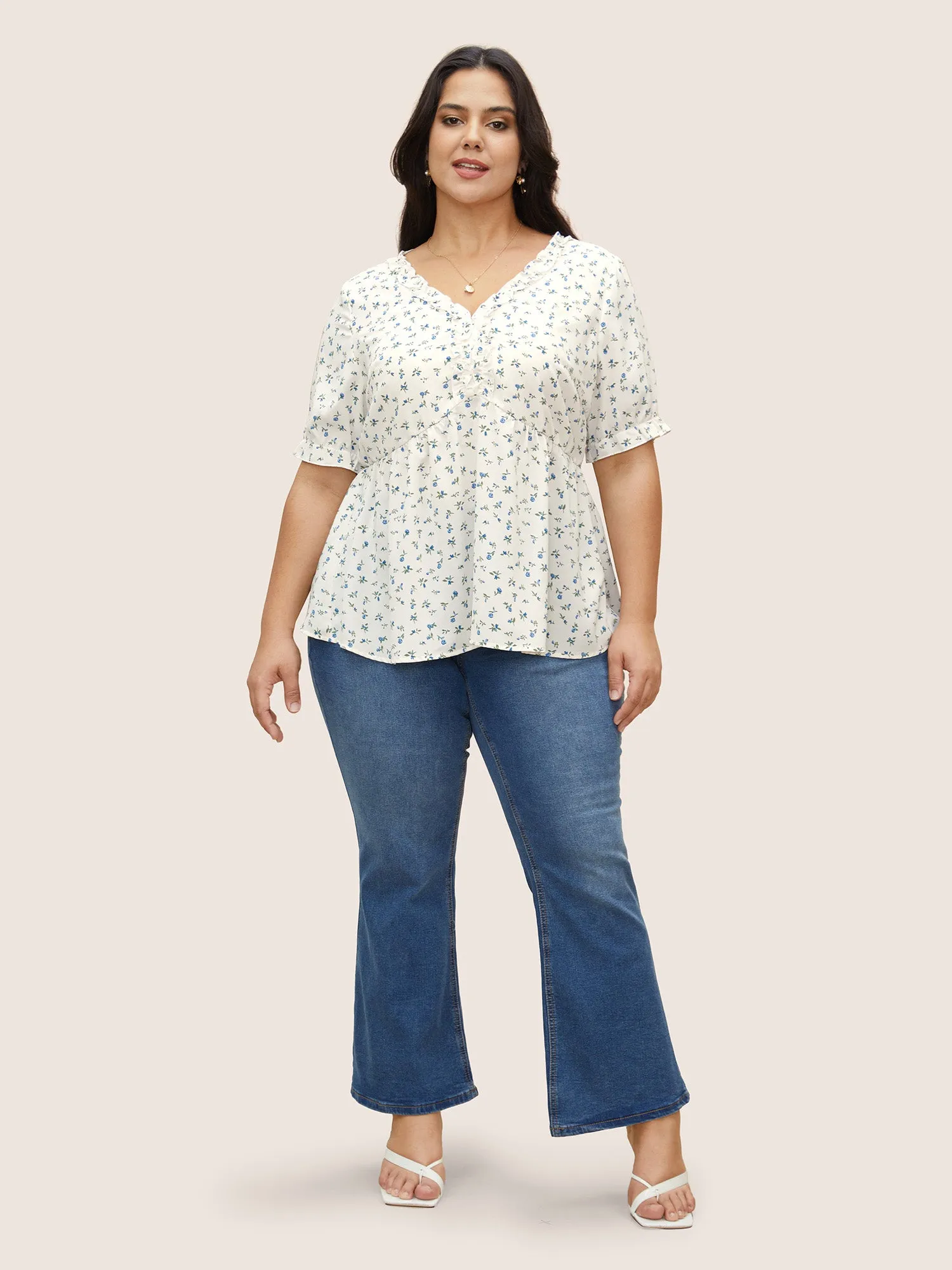 V Neck Ditsy Floral Frill Trim Blouse sold by Bloomchic product image thumbnail 3