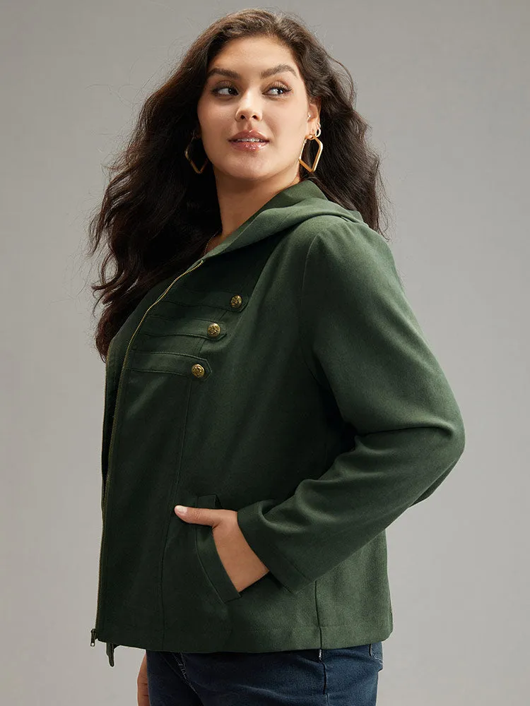 Solid Metal Detail Hooded Zipper Jacket sold by Bloomchic product image thumbnail 3