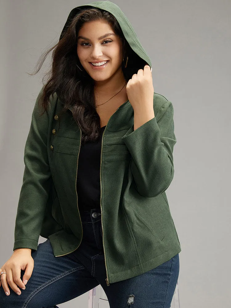 Solid Metal Detail Hooded Zipper Jacket sold by Bloomchic