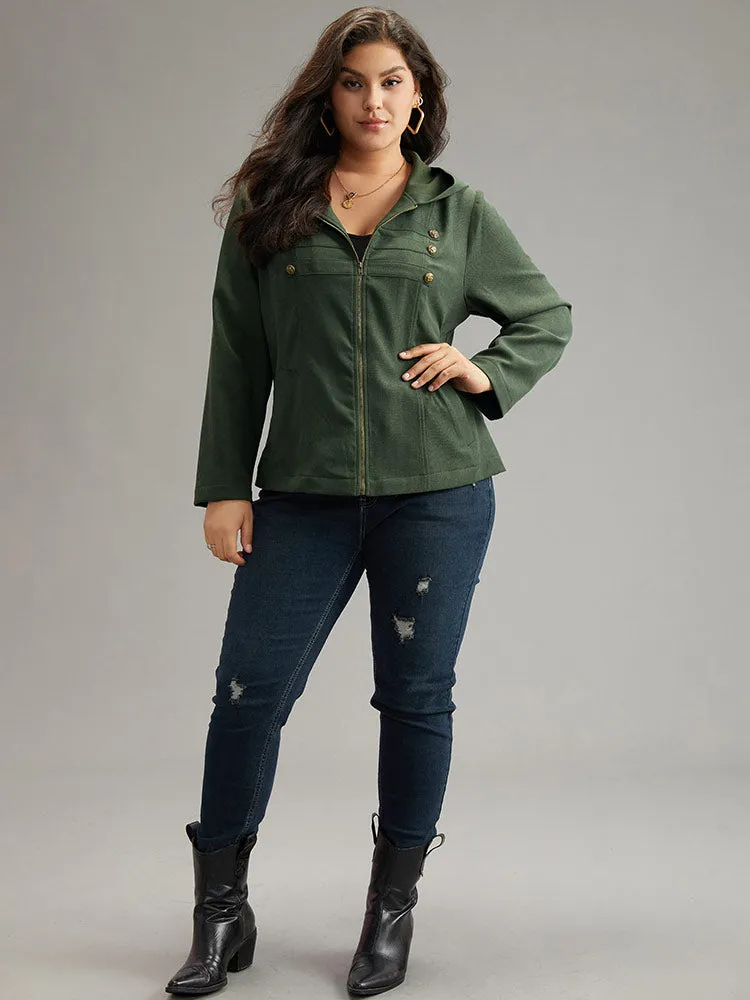 Solid Metal Detail Hooded Zipper Jacket sold by Bloomchic product image thumbnail 4