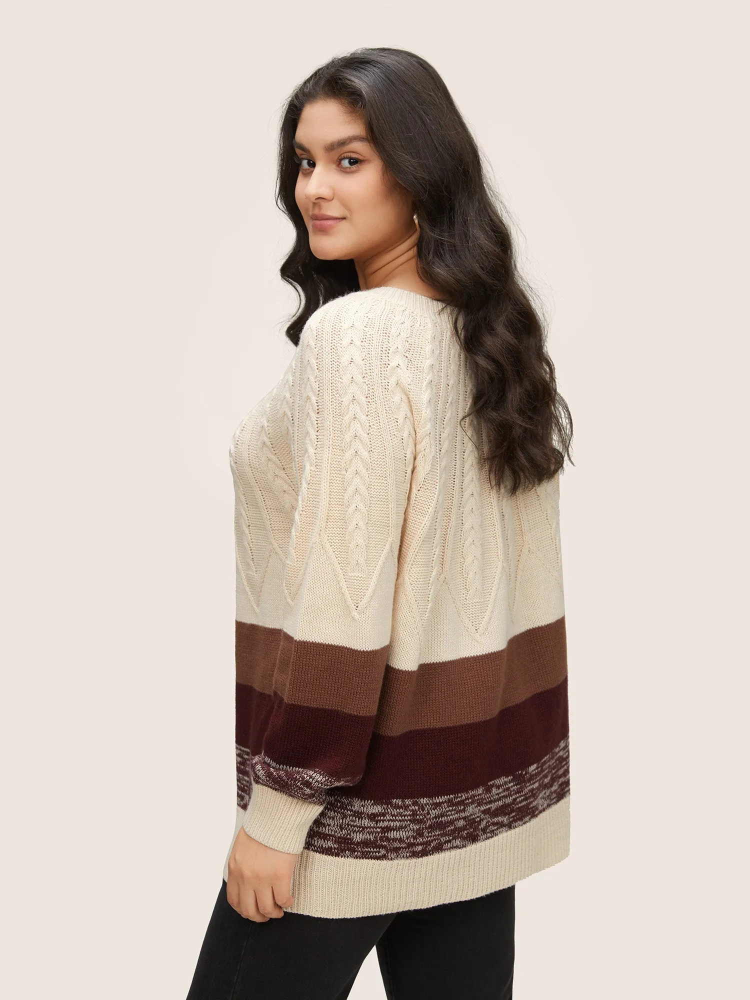 Colorblock Contrast Cable Knit Raglan Sleeve Pullover sold by Bloomchic product image thumbnail 2