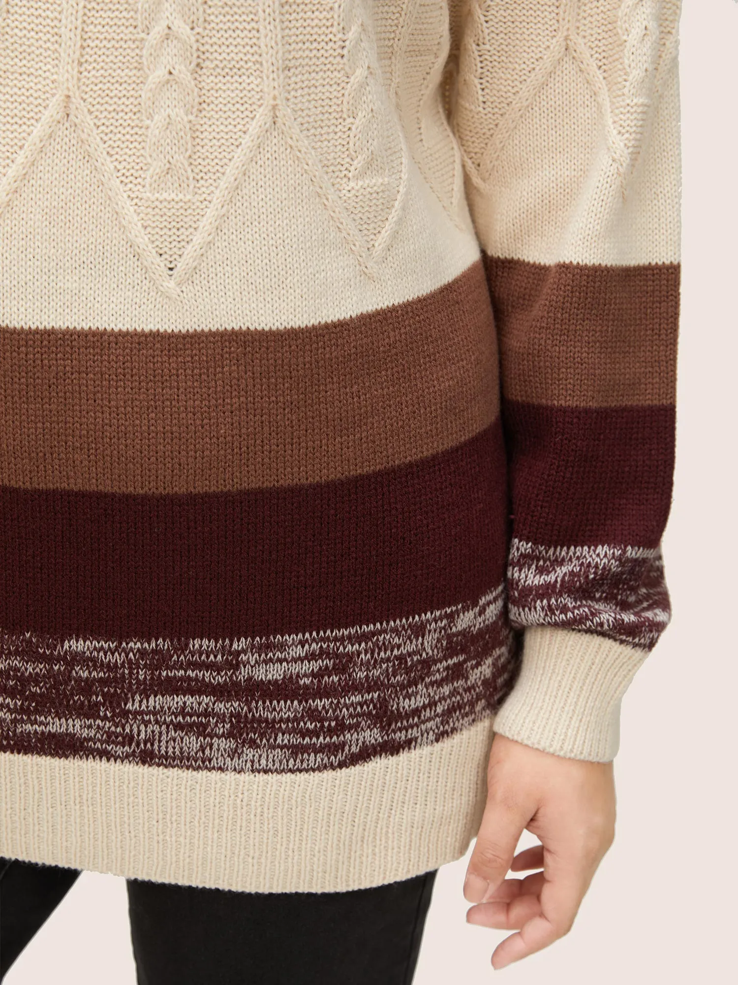 Colorblock Contrast Cable Knit Raglan Sleeve Pullover sold by Bloomchic product image thumbnail 4