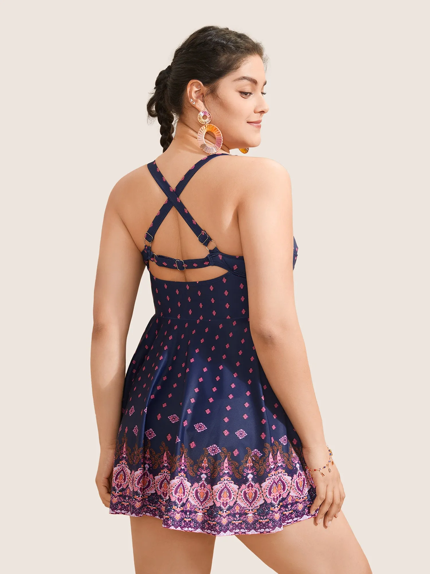 Boho Print Very Stretchy Crossover Swim Dress sold by Bloomchic product image thumbnail 2