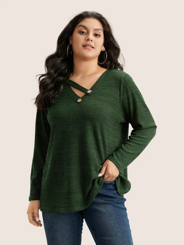 Solid Rib Knit Button Detail T-shirt sold by Bloomchic