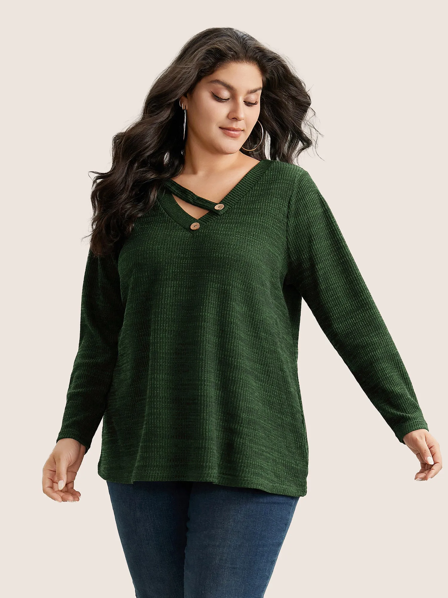 Solid Rib Knit Button Detail T-shirt sold by Bloomchic product image thumbnail 4