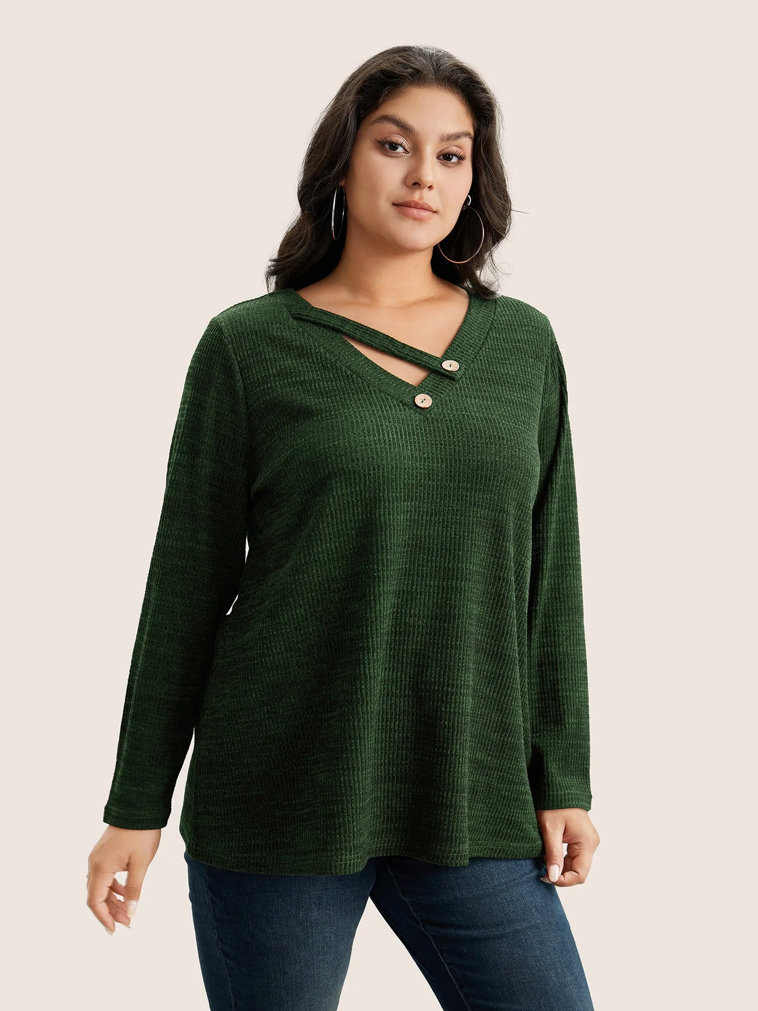 Solid Rib Knit Button Detail T-shirt sold by Bloomchic product image thumbnail 3