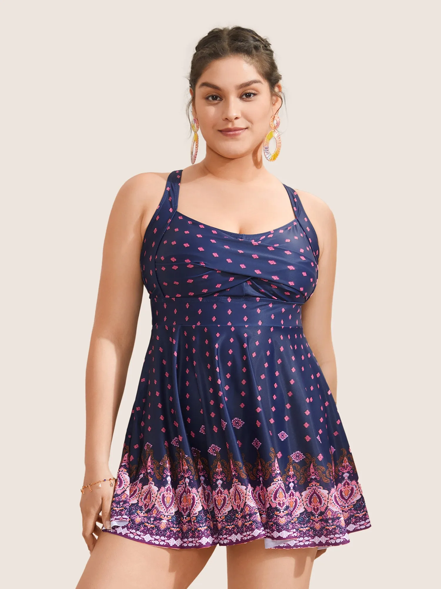 Boho Print Very Stretchy Crossover Swim Dress sold by Bloomchic