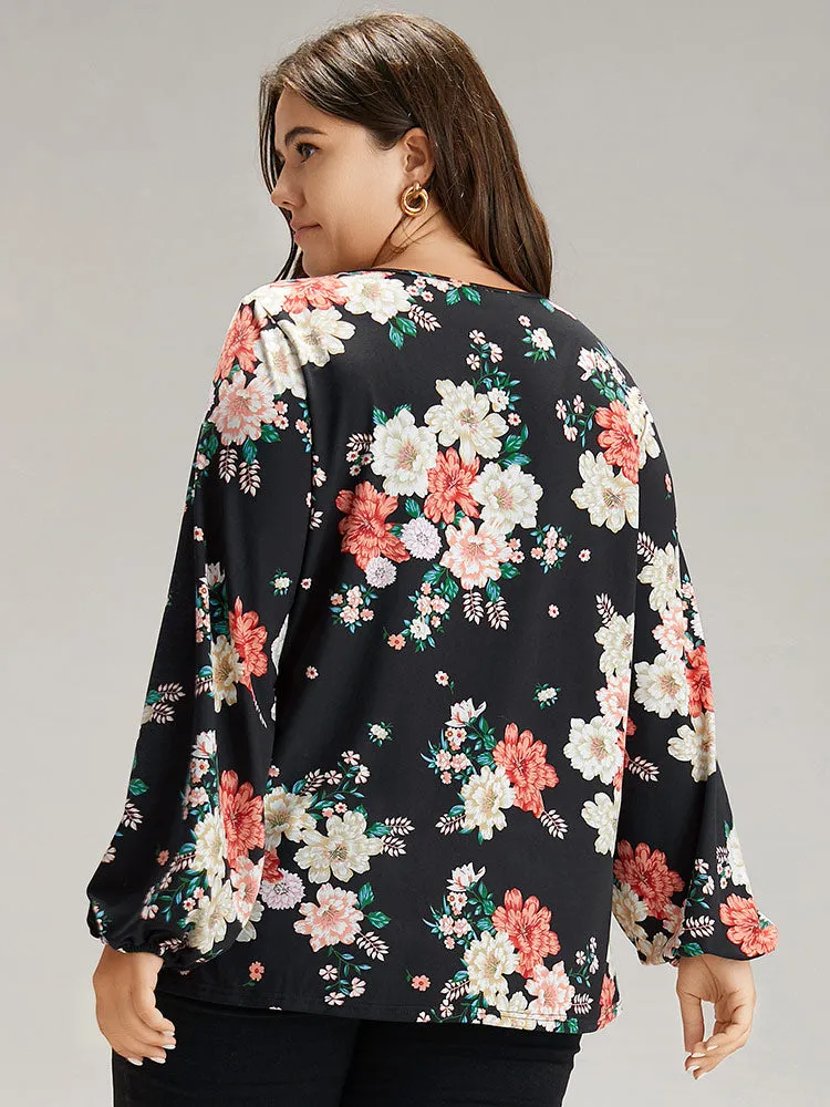 Floral Tie Neck Lantern Sleeve T-shirt sold by Bloomchic product image thumbnail 3