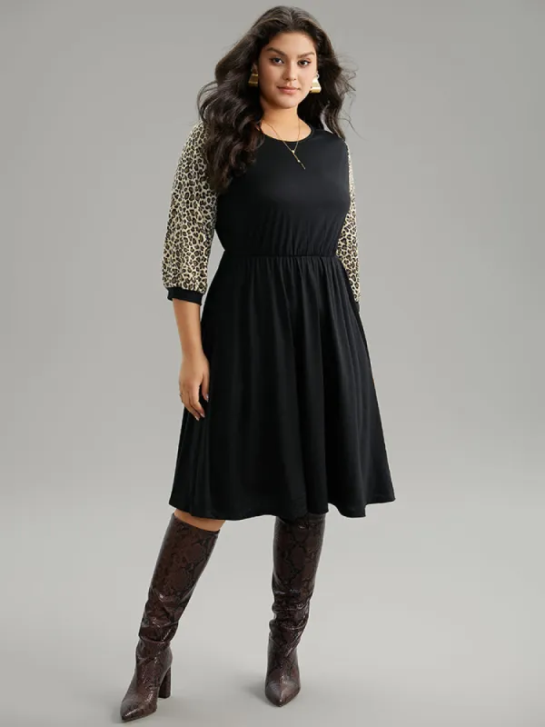 Leopard Patchwork Pocket Elastic Waist Dress sold by Bloomchic