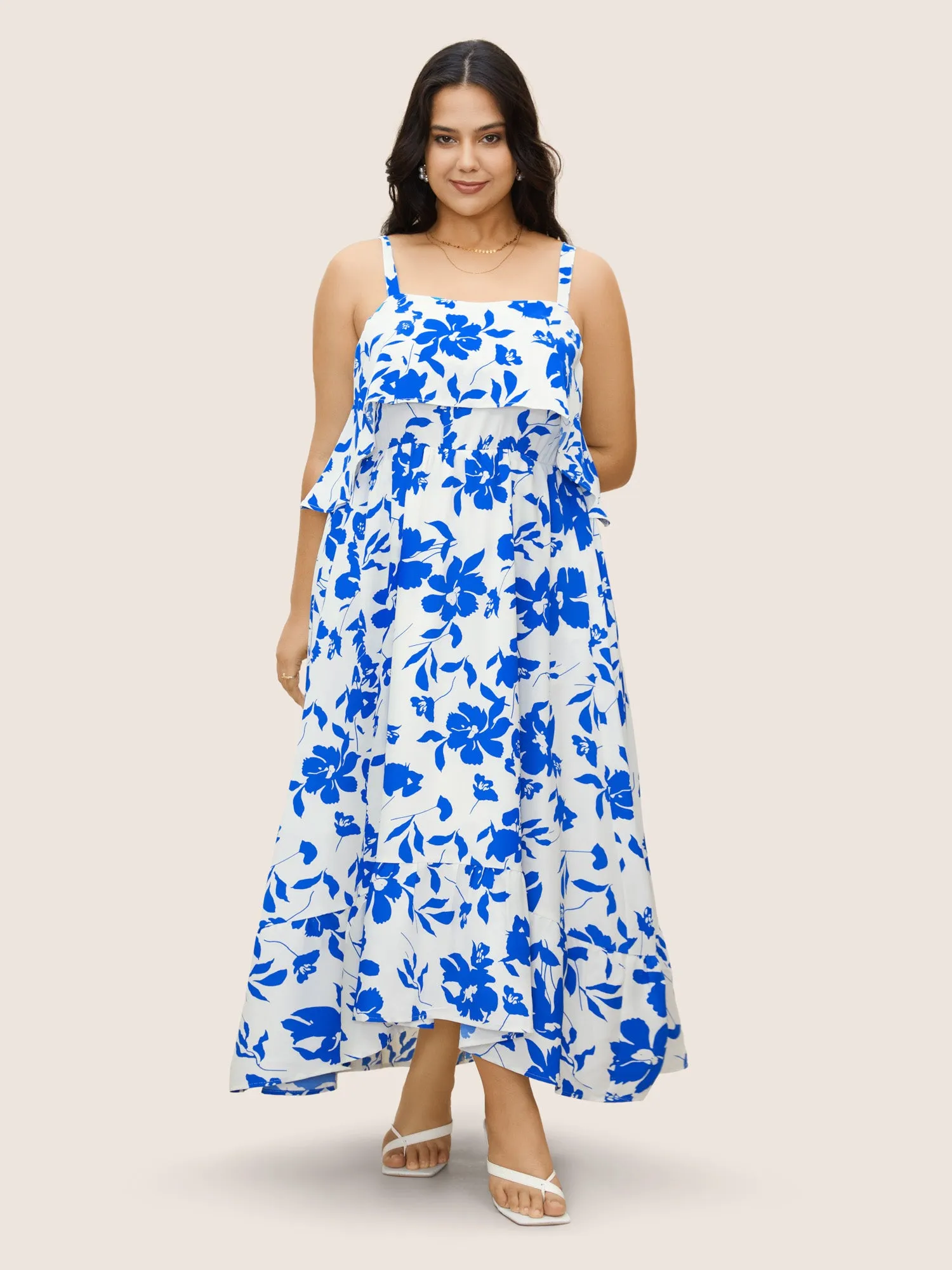 Silhouette Floral Print Ruffles Cami Dress sold by Bloomchic