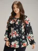 Floral Tie Neck Lantern Sleeve T-shirt sold by Bloomchic