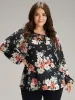 Floral Tie Neck Lantern Sleeve T-shirt sold by Bloomchic